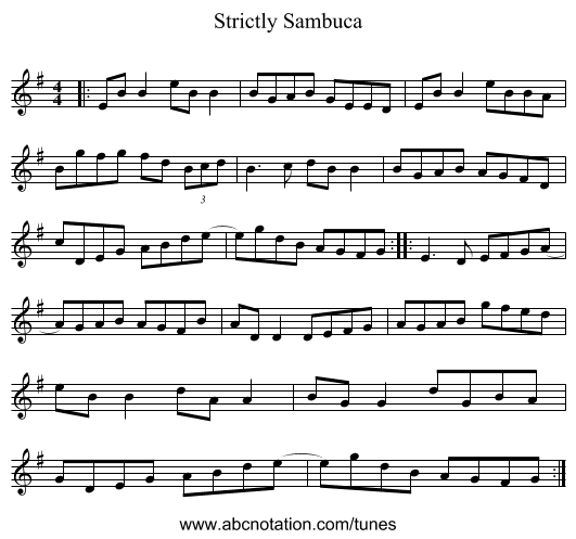 Strictly Sambuca - staff notation