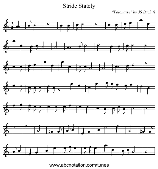 Stride Stately - staff notation