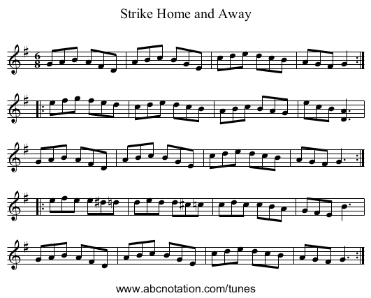 Strike Home and Away - staff notation