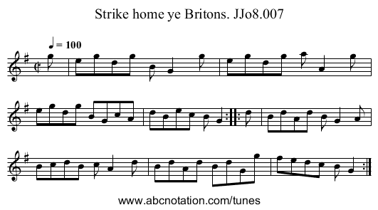 Strike home ye Britons. JJo8.007 - staff notation