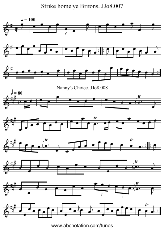 Strike home ye Britons. JJo8.007 - staff notation