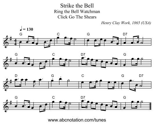 Strike the Bell - staff notation