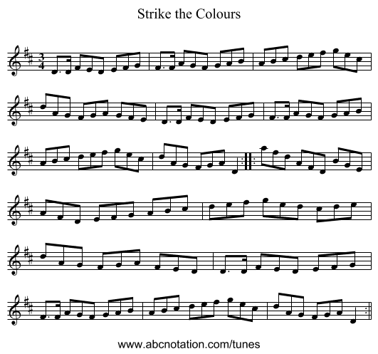 Strike the Colours - staff notation