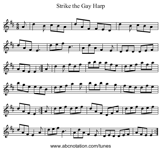 Strike the Gay Harp - staff notation