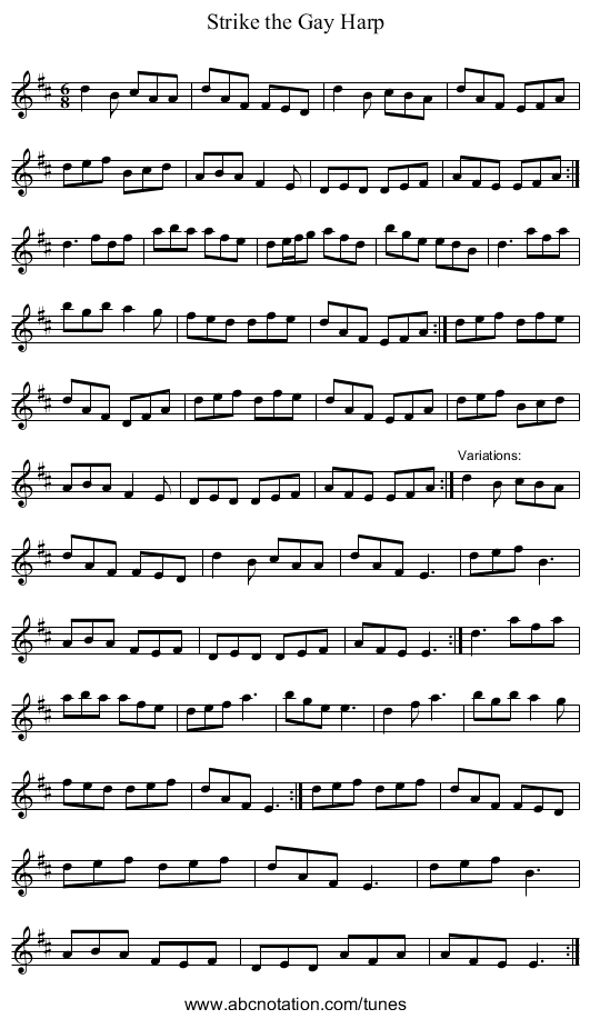 Strike the Gay Harp - staff notation