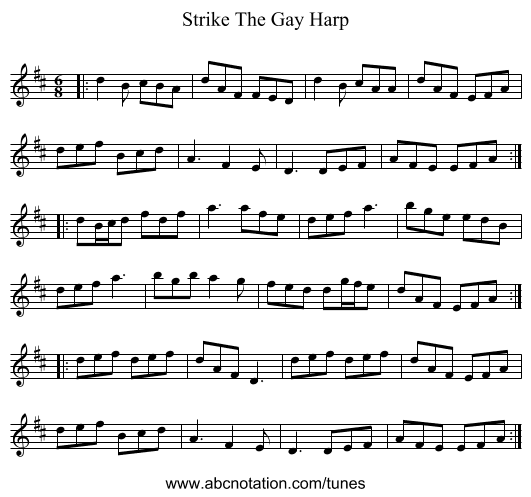 Strike The Gay Harp - staff notation