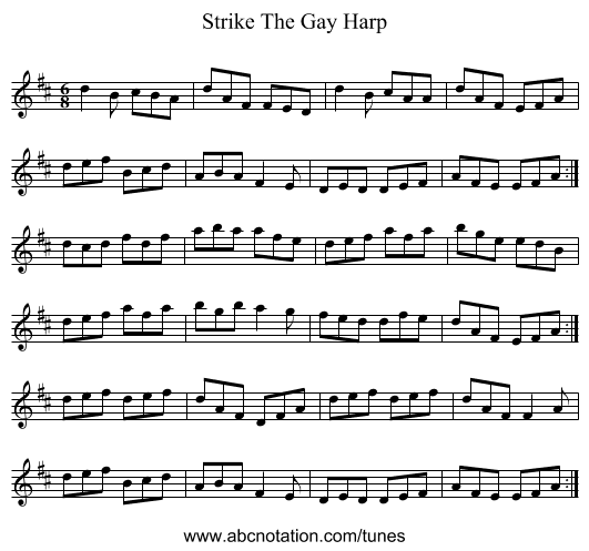 Strike The Gay Harp - staff notation