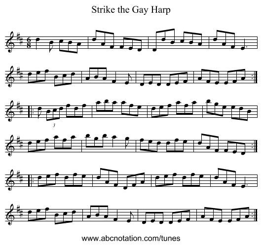 Strike the Gay Harp - staff notation