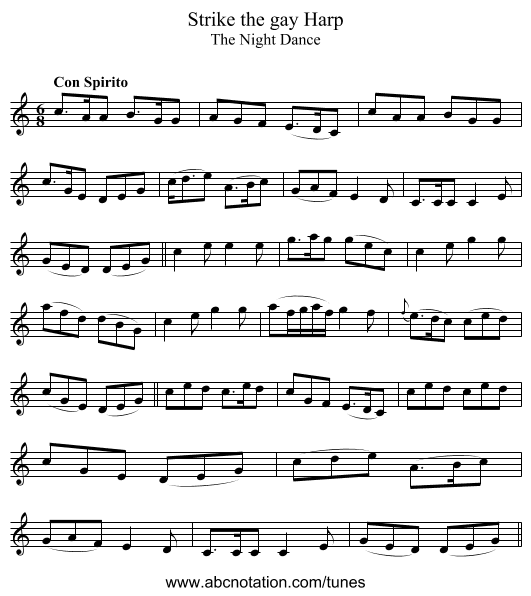 Strike the gay Harp - staff notation