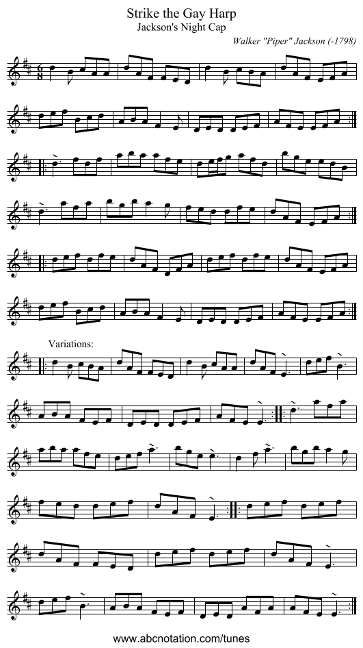 Strike the Gay Harp - staff notation