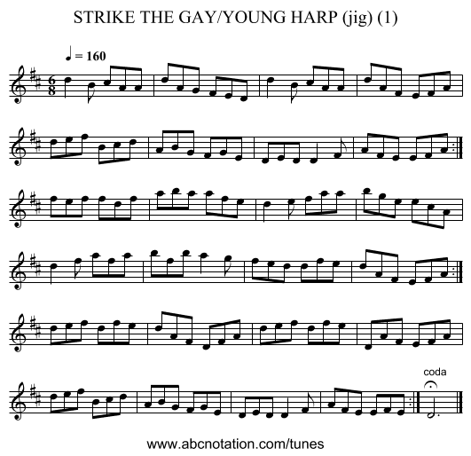 STRIKE THE GAY/YOUNG HARP (jig) (1) - staff notation