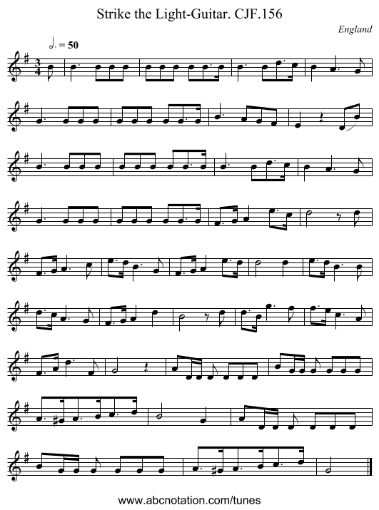 Strike the Light-Guitar. CJF.156 - staff notation