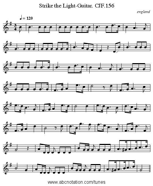 Strike the Light-Guitar. CJF.156 - staff notation