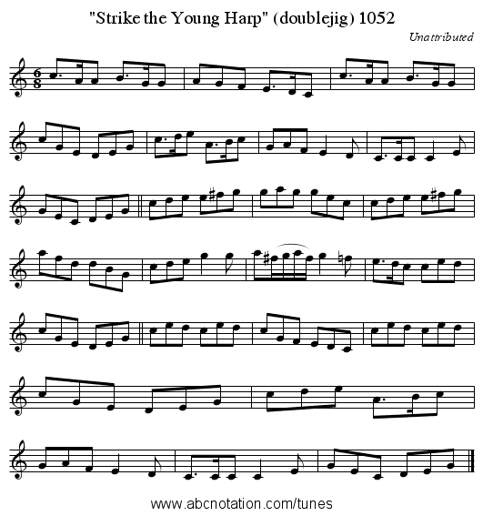 Strike the Young Harp (doublejig) 1052 - staff notation