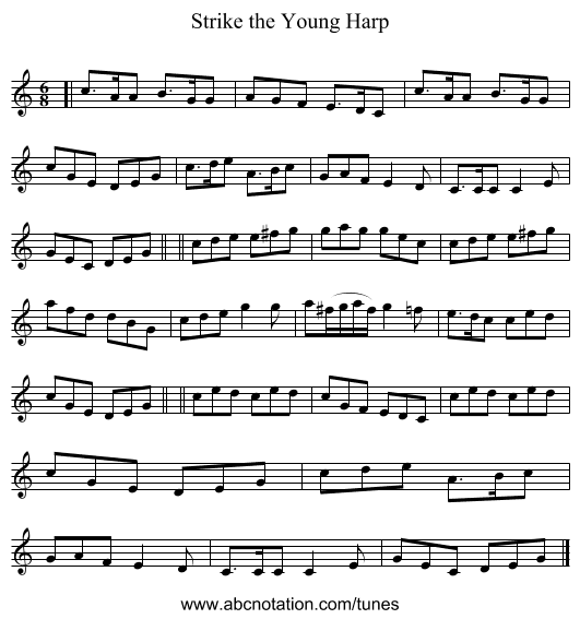 Strike the Young Harp - staff notation