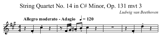 String Quartet No. 14 in C# Minor, Op. 131 mvt 3 - staff notation