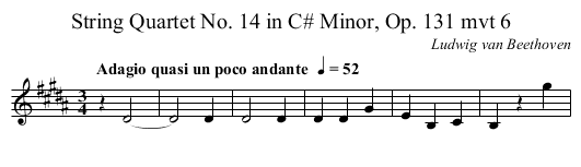 String Quartet No. 14 in C# Minor, Op. 131 mvt 6 - staff notation