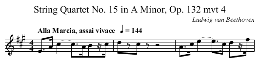 String Quartet No. 15 in A Minor, Op. 132 mvt 4 - staff notation