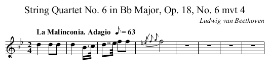 String Quartet No. 6 in B♭ Major, Op. 18, No. 6 mvt 4 - staff notation
