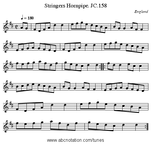 Stringers Hornpipe. JC.158 - staff notation