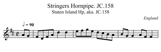 Stringers Hornpipe. JC.158 - staff notation