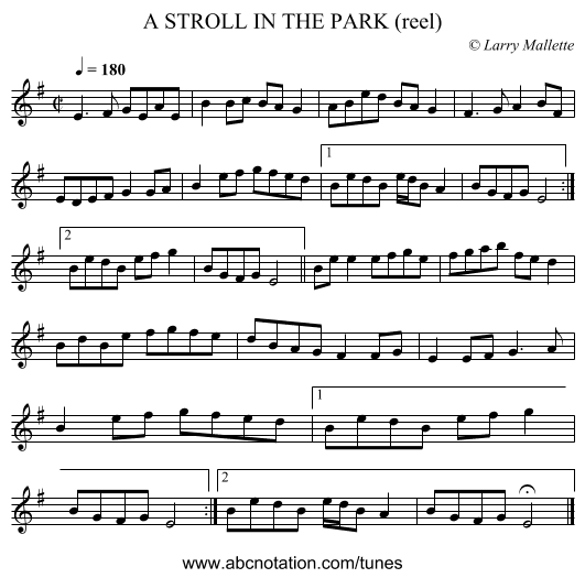 STROLL IN THE PARK (reel), A - staff notation