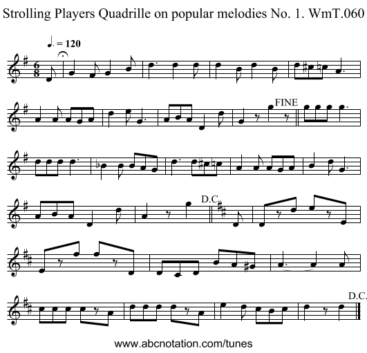 Strolling Players Quadrille on popular melodies No. 1. WmT.060 - staff notation