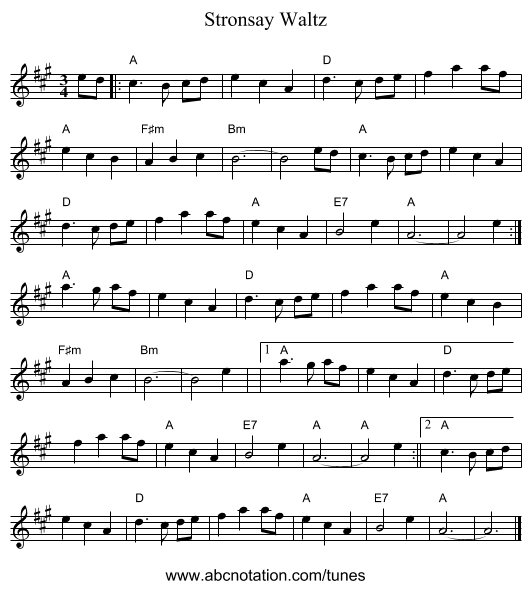 Stronsay Waltz - staff notation