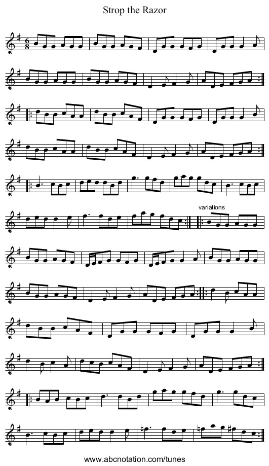 Strop the Razor - staff notation