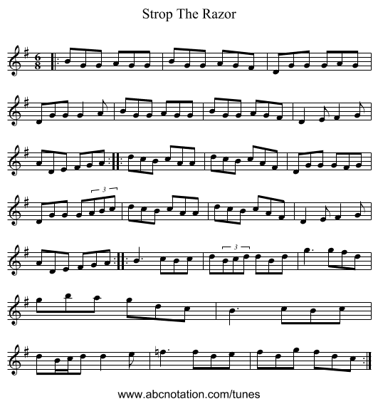 Strop The Razor - staff notation