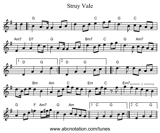 Struy Vale - staff notation