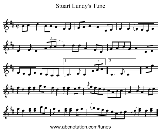 Stuart Lundy's Tune - staff notation