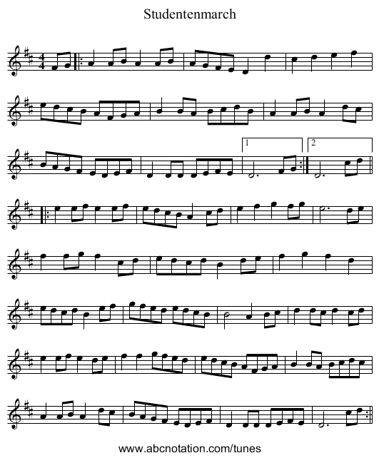 Studentenmarch - staff notation