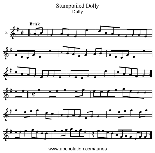 Stumptailed Dolly - staff notation