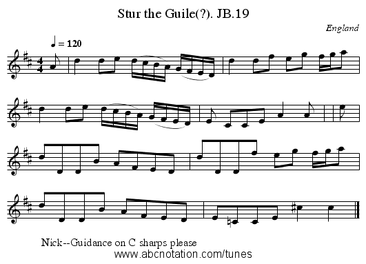 Stur the Guile(?). JB.19 - staff notation