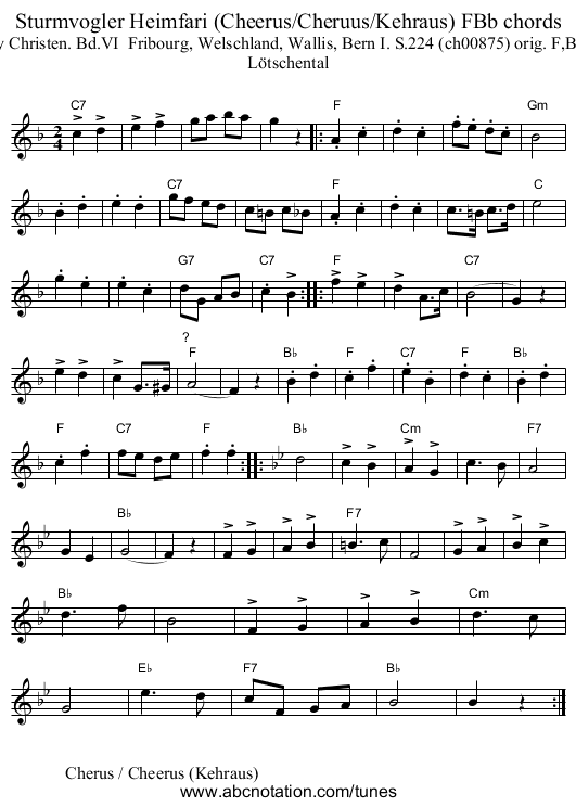 Sturmvogler Heimfari (Cheerus/Cheruus/Kehraus) FBb chords - staff notation