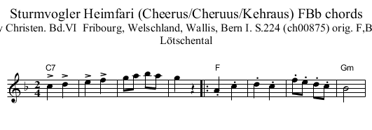 Sturmvogler Heimfari (Cheerus/Cheruus/Kehraus) FBb chords - staff notation