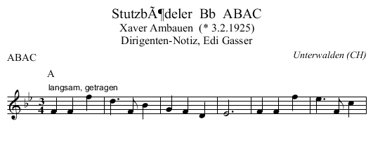 StutzbÃ¶deler  Bb  ABAC - staff notation