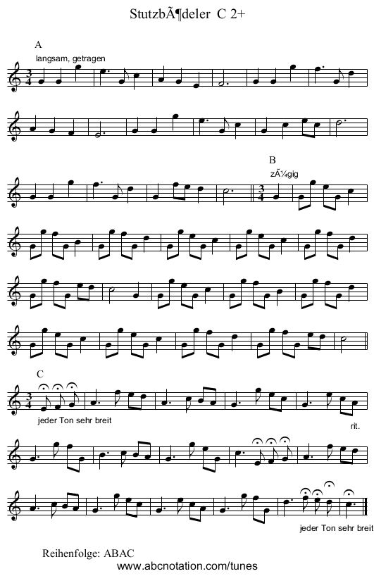 StutzbÃ¶deler  C 2+ - staff notation