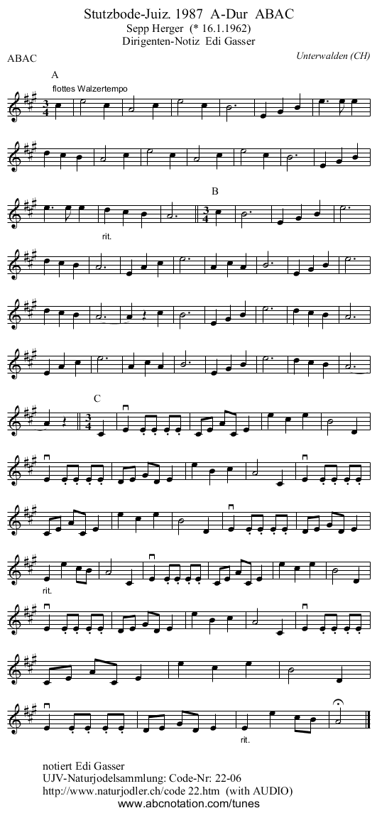 Stutzbode-Juiz. 1987  A-Dur  ABAC - staff notation