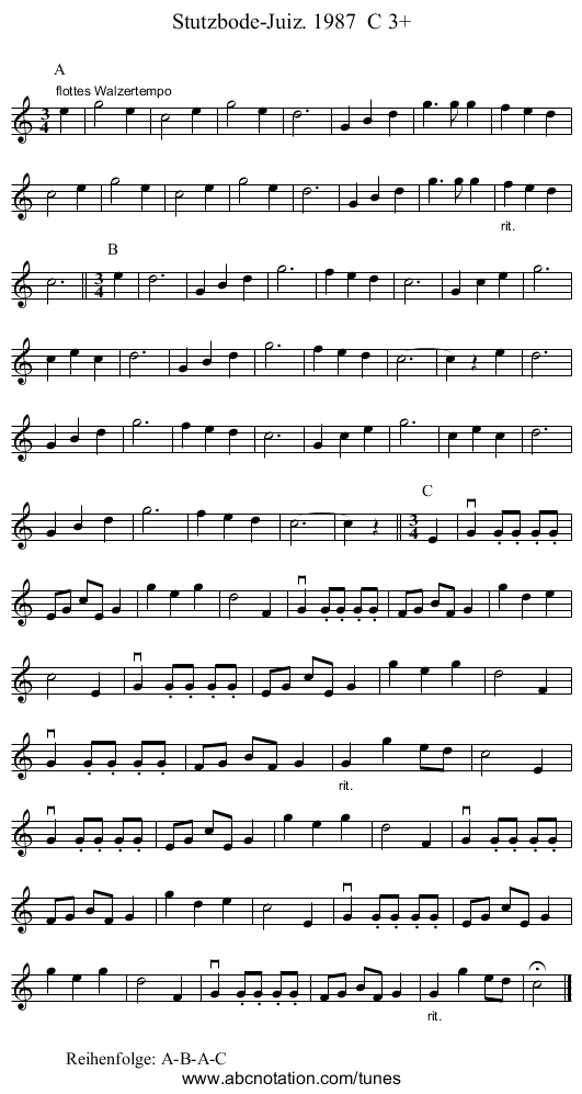Stutzbode-Juiz. 1987  C 3+ - staff notation
