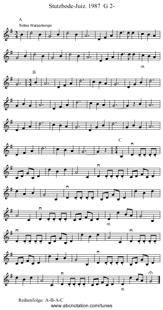 Stutzbode-Juiz. 1987  G 2- - staff notation