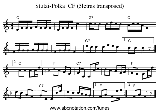 Stutzi-Polka CF (5letras transposed) - staff notation