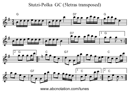Stutzi-Polka  GC (5letras transposed) - staff notation