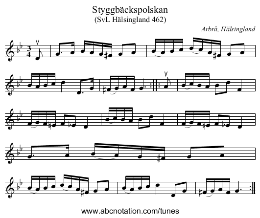 Styggbäckspolskan - staff notation