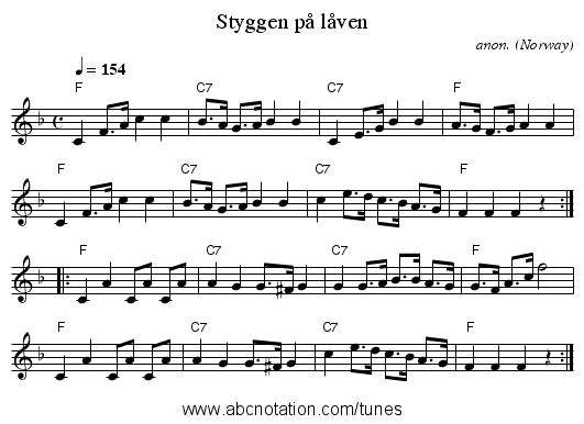 Styggen p&aring; l&aring;ven - staff notation