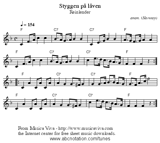 Styggen på låven - staff notation
