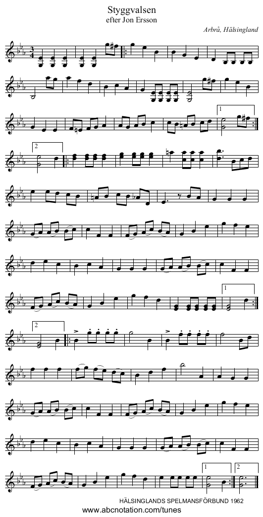 Styggvalsen - staff notation