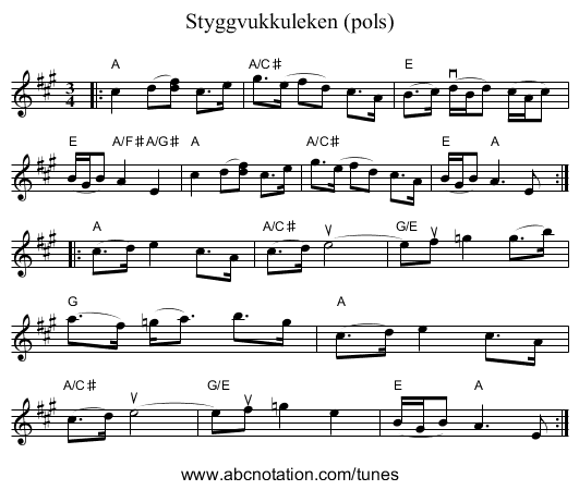 Styggvukkuleken (pols) - staff notation