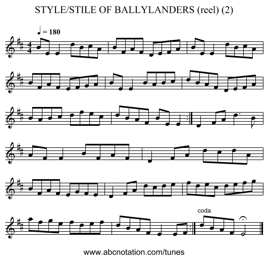 STYLE/STILE OF BALLYLANDERS (reel) (2) - staff notation